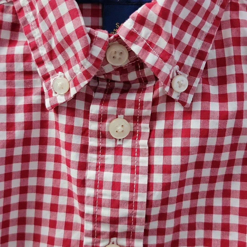 Ralph Lauren Gingham Shirt Red White Long Sleeve Button Down Collar Size Small 8